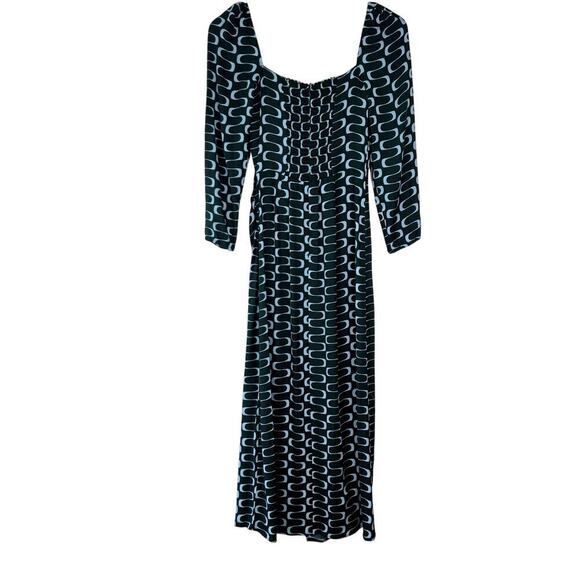 Reformation Hilda Midi Dress Venture Print Green Blue Retro Square Neck US 4 - Picture 6 of 9